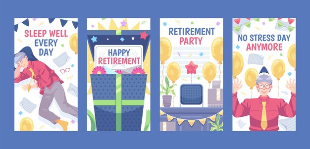 Vector hand drawn retirement party instagram stories template