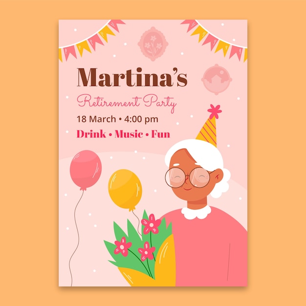 Vector hand drawn retirement party poster template