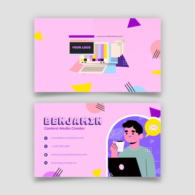 Vector hand drawn retro business card template