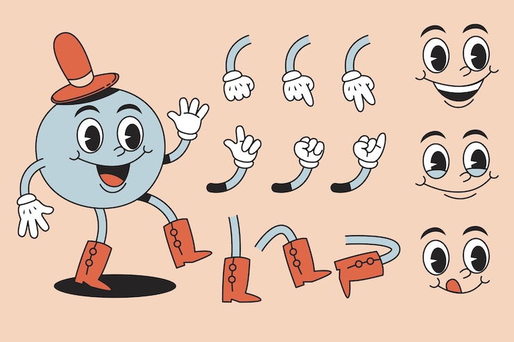 Vector hand drawn retro cartoon character constructor illustration