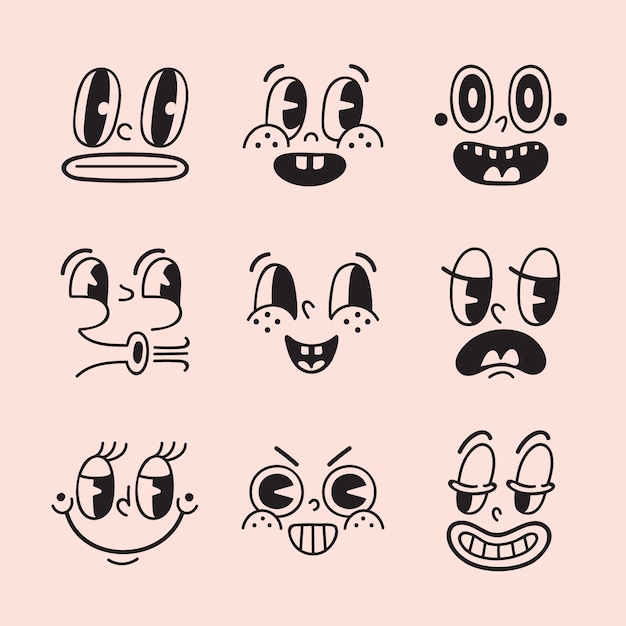 Vector hand drawn retro cartoon face illustration