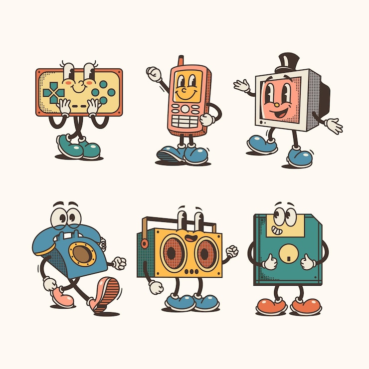 Vector 手描きのレトロな漫画のガジェット コレクション
