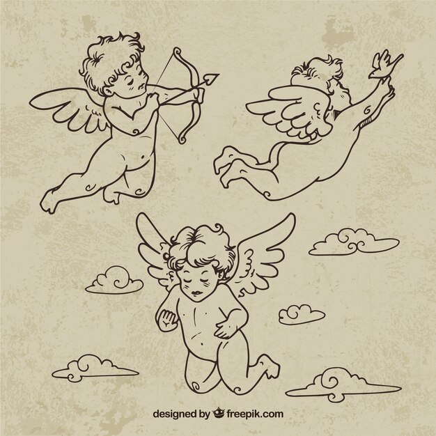 Vector hand drawn retro cupids