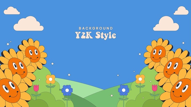 Vector hand drawn retro flat design sun flower background