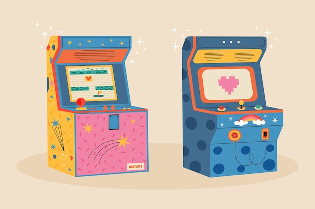 Vector hand drawn retro games set