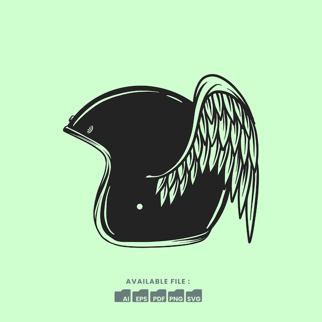 Vector hand drawn retro helmet with wings illustration