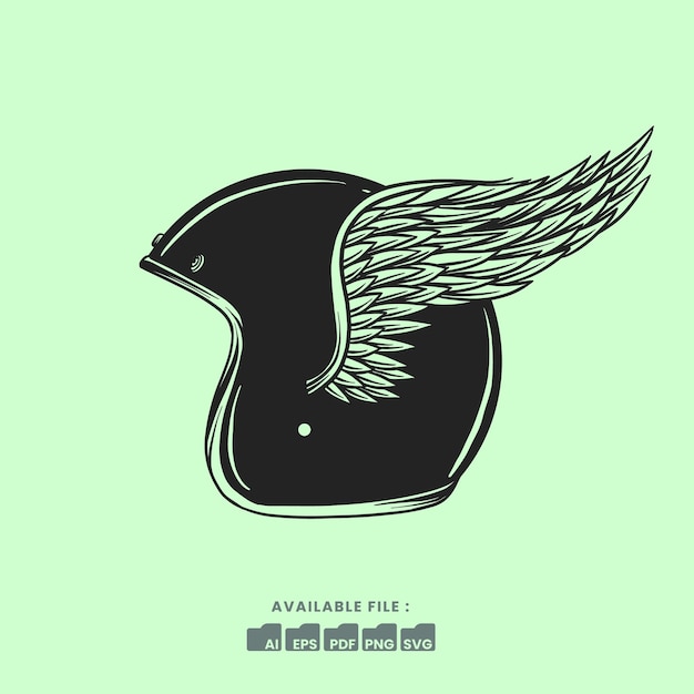 Vector hand drawn retro helmet with wings illustration