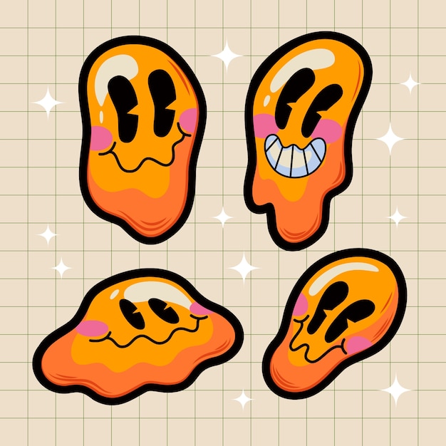 Hand drawn retro smiley emoji illustration