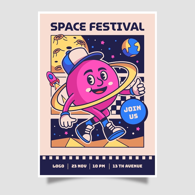 Vector hand drawn retro space poster template