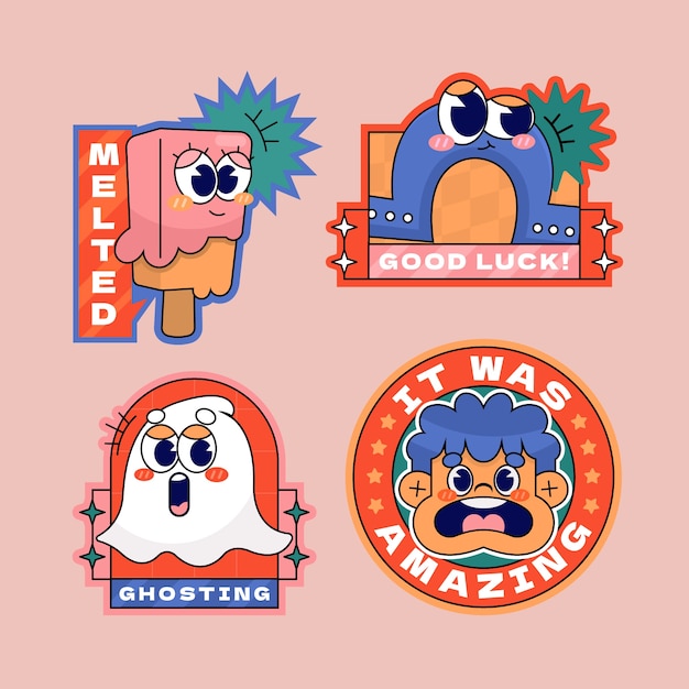 Vector hand drawn retro sticker collection