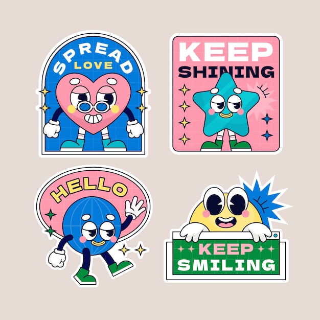 Hand drawn retro sticker collection