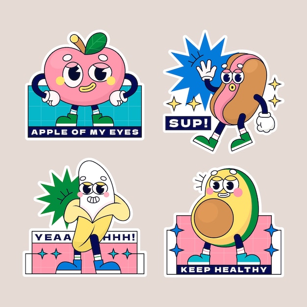 Hand drawn retro sticker collection