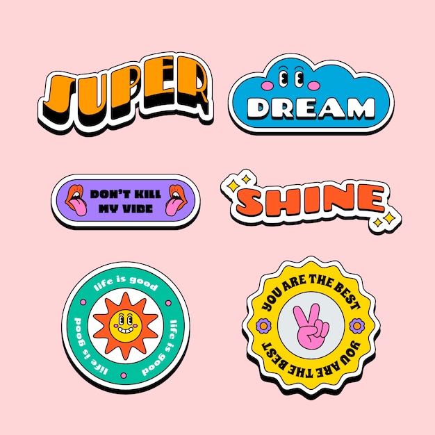 Hand drawn  retro sticker  set