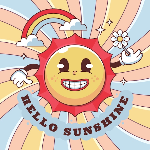 Hand drawn retro sun illustration