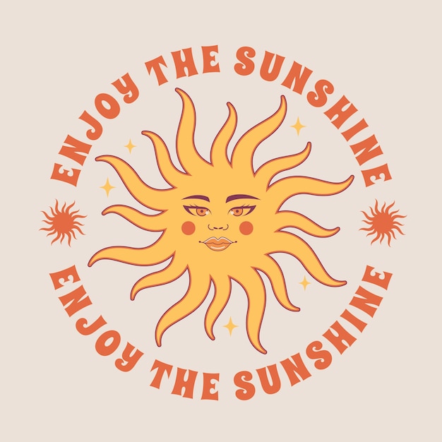 Vector hand drawn retro sun illustration