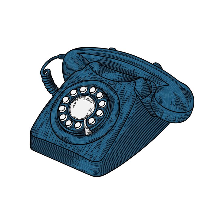 Vector hand drawn retro telephone colored illustration