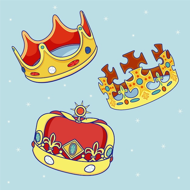 Vector hand drawn reyes magos crowns collection