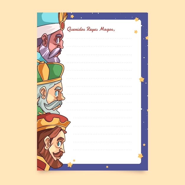 Vector hand drawn reyes magos letter template