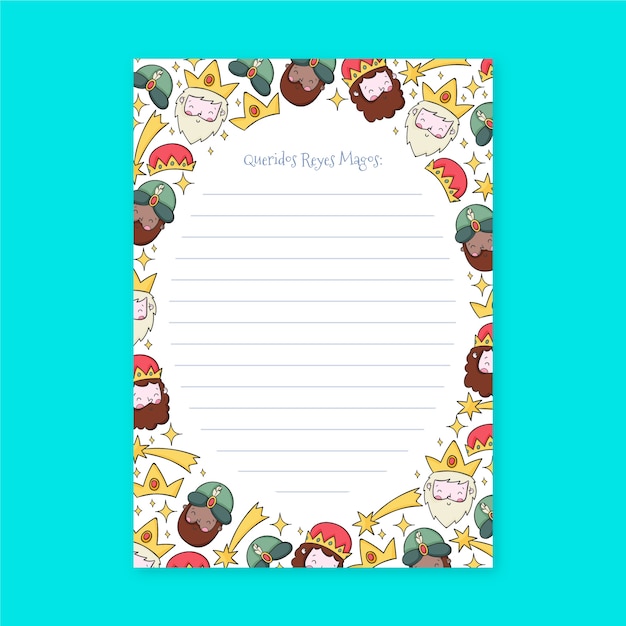 Hand drawn reyes magos wishlist letter template