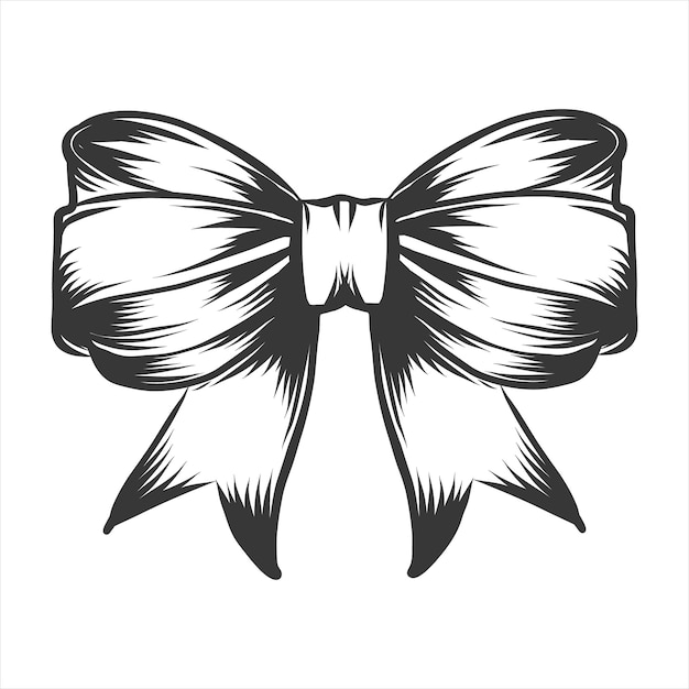 Hand drawn ribbon bow illustration in black ink graphic EPS vector Vintage Engraving of Bowknot