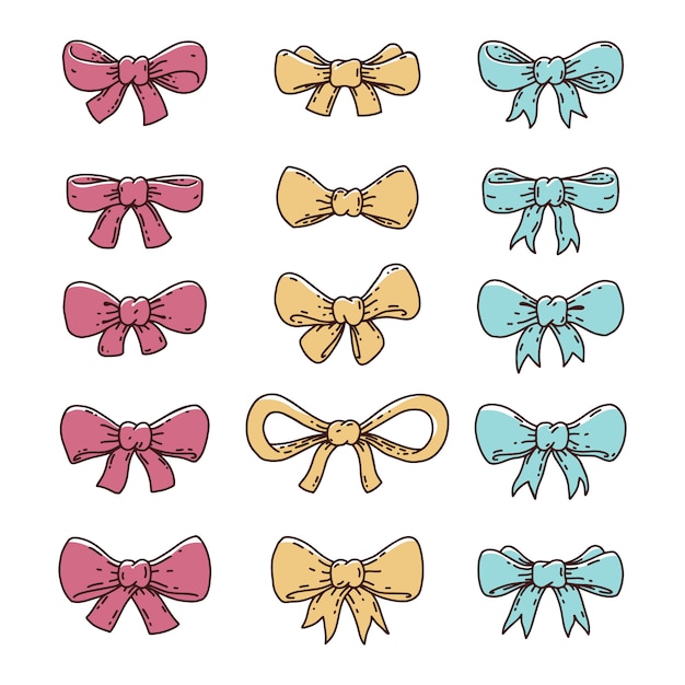 Vector hand drawn ribbon bow tie icons