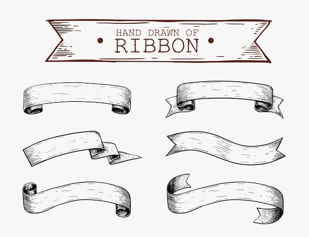 Hand Drawn Ribbon Sketchings in Vintage Style