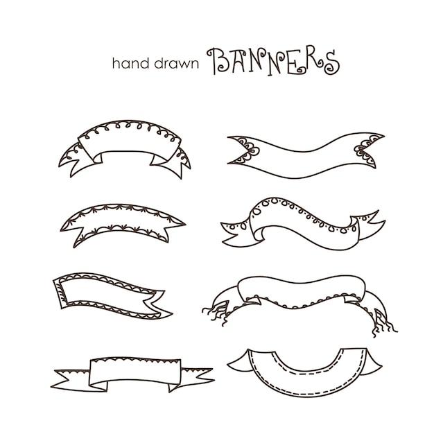 Hand drawn Ribbons banner set collection