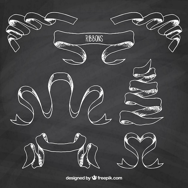 Vector hand drawn ribbons in blackboard style