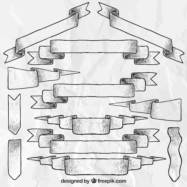 ベクトル 手描きのリボンコレクション