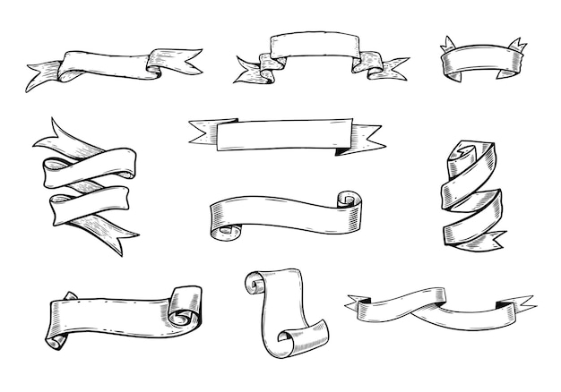 Vettore set di nastri disegnati a mano illustrazione artistica vettoriale in stile schizzo