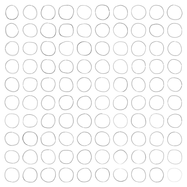 손으로 그린 반지 원 스케치 원 추상 그런지 둥근 브러시 스트로크 세트 50