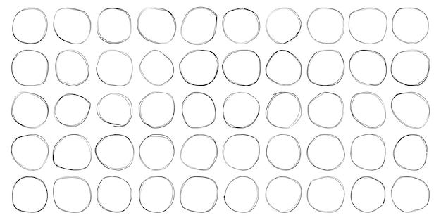 Hand Drawn Ring Circle sketch circle Abstract grunge rounded brush stroke Set 50