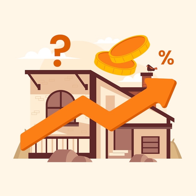 Hand drawn rising house prices illustration