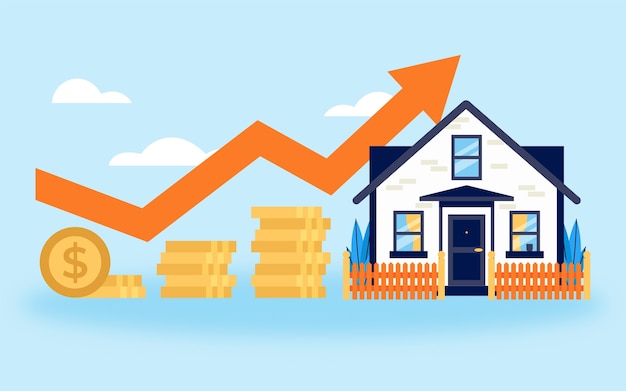 Vector hand drawn rising house prices illustration