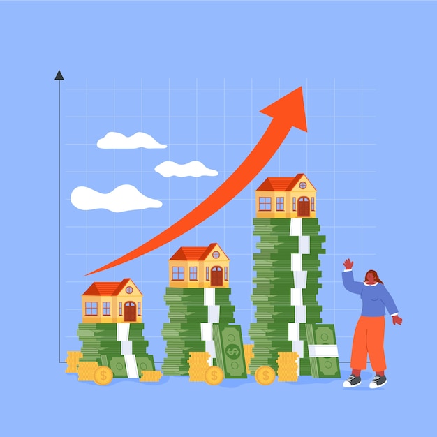 Vector hand drawn rising house prices illustration