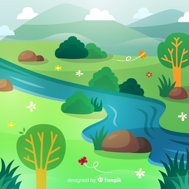 Hand drawn river spring background