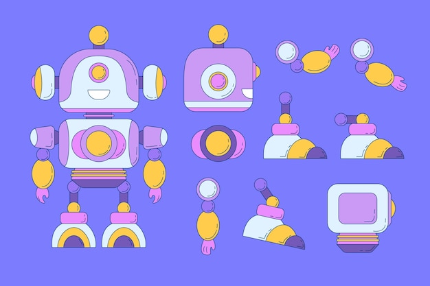 Hand drawn robot character constructor illustration