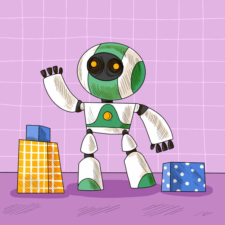 Vector hand drawn robot character illustration