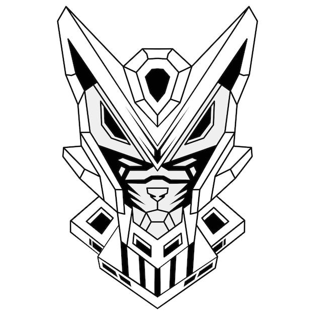 Vector hand drawn of robot head line art