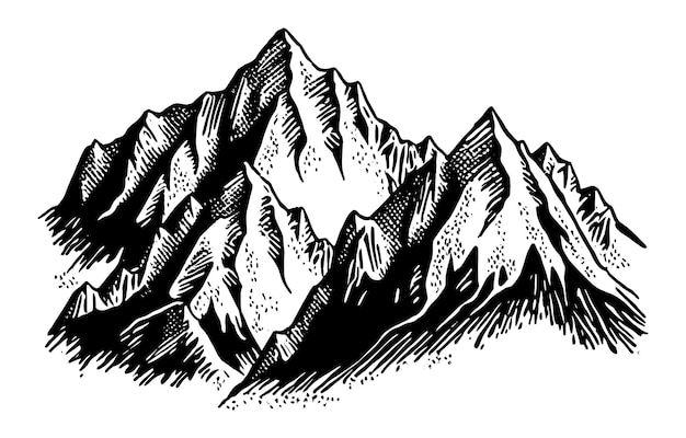 Vector hand drawn rocky peaks in sketch style vector illustration