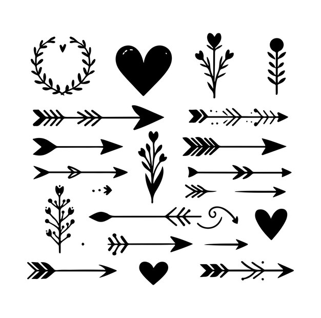 Hand drawn romantic arrows set