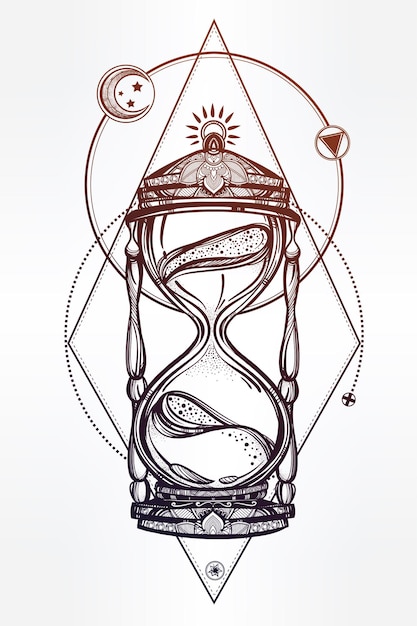 Vector hand drawn romantic beautiful drawing of a hourglass vector illustration isolated tattoo design mystic time symbol for your use