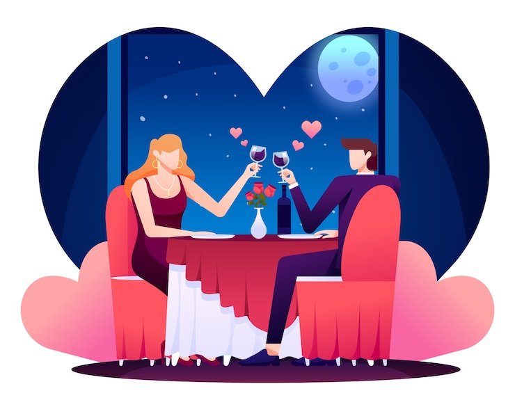 Vector 손으로 그린 낭만주의 저녁 식사 그림