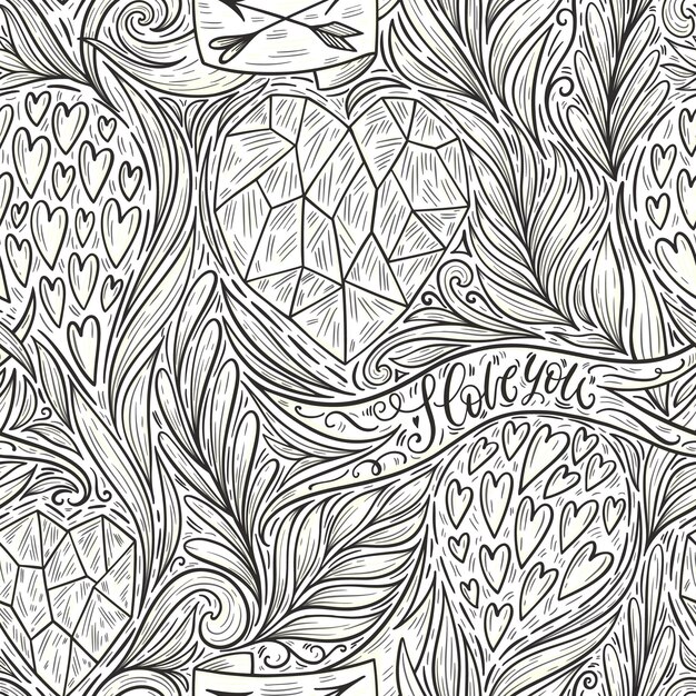 Hand drawn romantic doodle seamless pattern