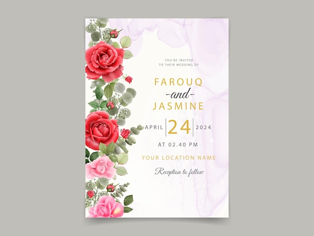 Vector hand drawn rose and leaves  wedding invitation template