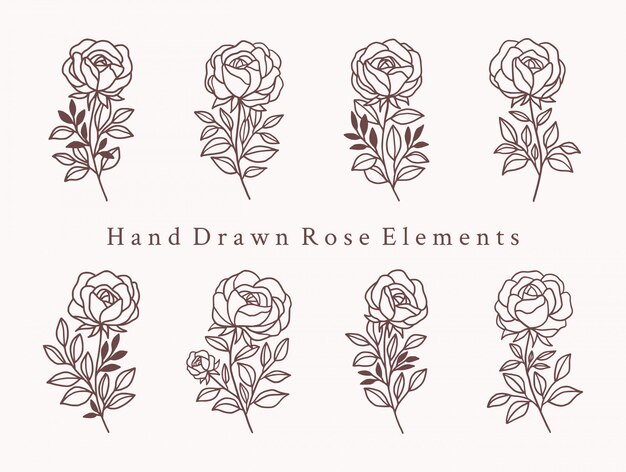 Hand Drawn Rose Logo Elements