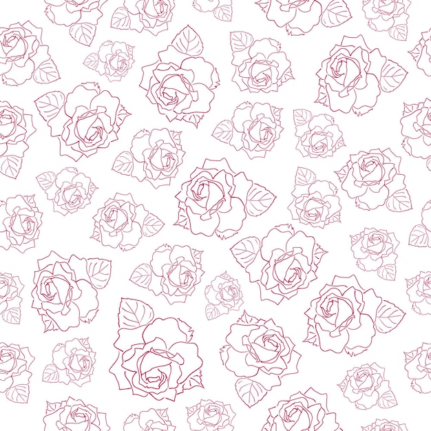 Hand drawn rose pink linear art seamless pattern on a white background