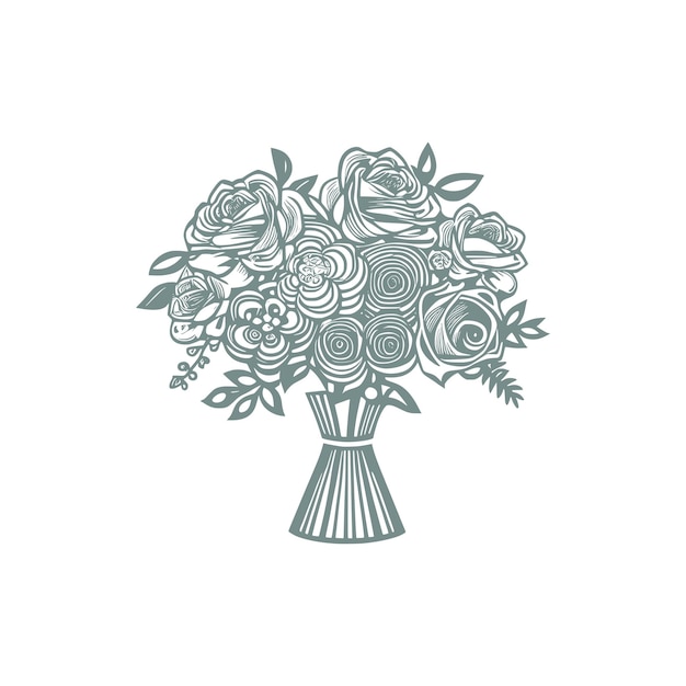 Hand drawn Roses bouquet Line art for adult coloring book style Vector for coloring book