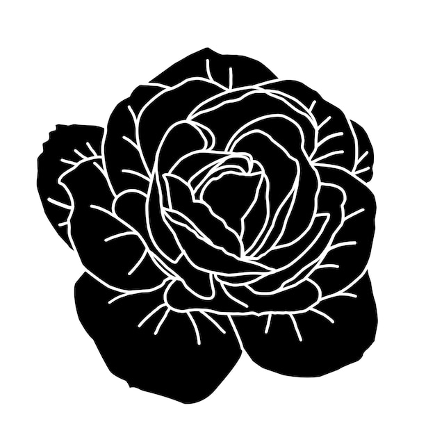 手描きのバラの頭のシルエット 包装 ソーシャルメディア 投稿 カバー バナー クリエイティブ 投稿 壁画 黒い色のバラ芽のスケッチ 白い背景のデザインのためのベクトルイラスト