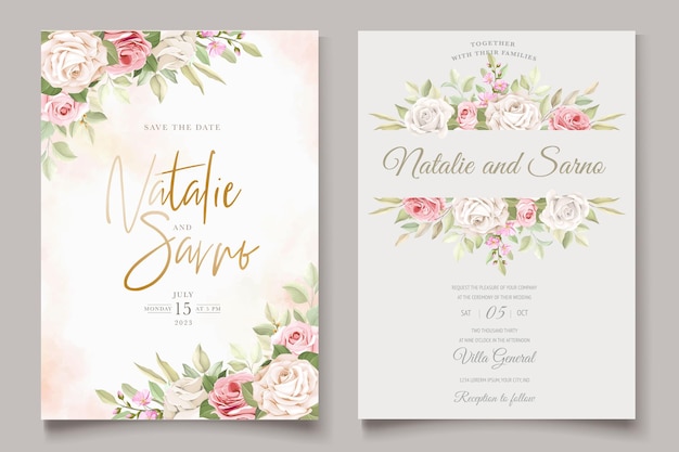 hand drawn roses invitation card set